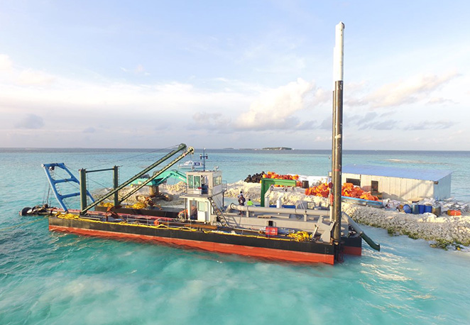 Sand dredger in Maldives